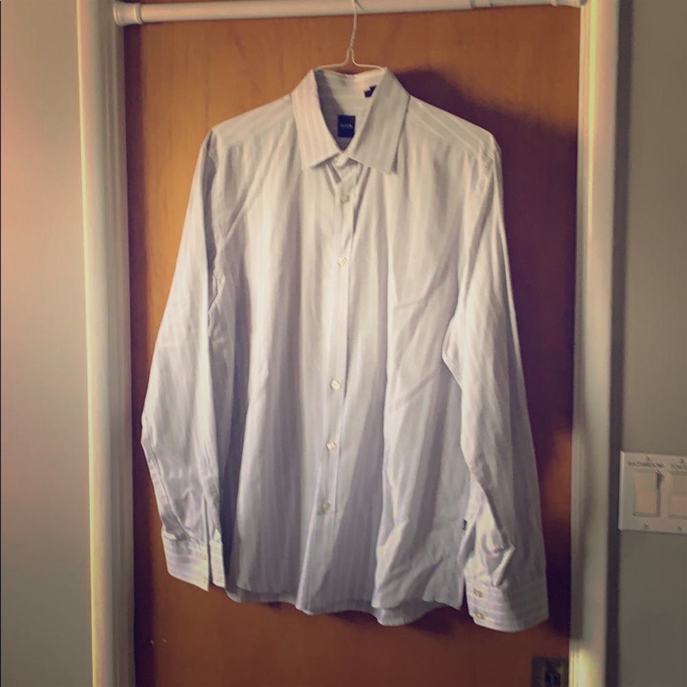 Hugo Boss Button-up (Gray/Light Blue Stripes)